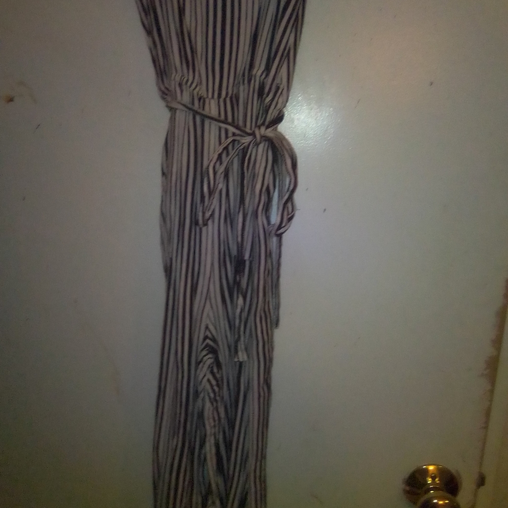 Bebe Black and White Striped Jumpsuit